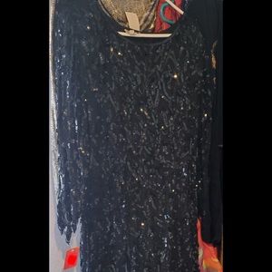 Vintage hand made in india black sequence and silk formal dress M